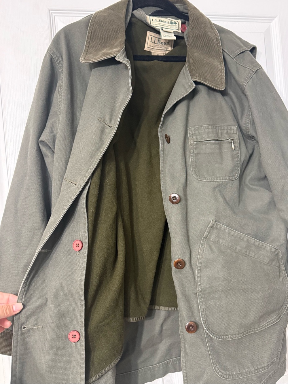 Vintage L.L.Bean Women’s Barn Coat Field Jacket Olive Green Cotton Chore Coat XL - Picture 3 of 4